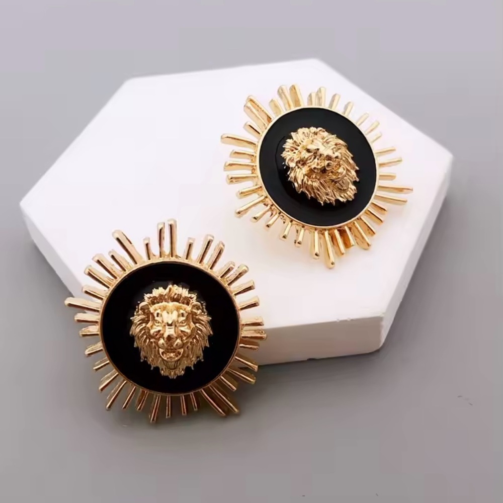 Gold and Black Lion Sunburst Earrings